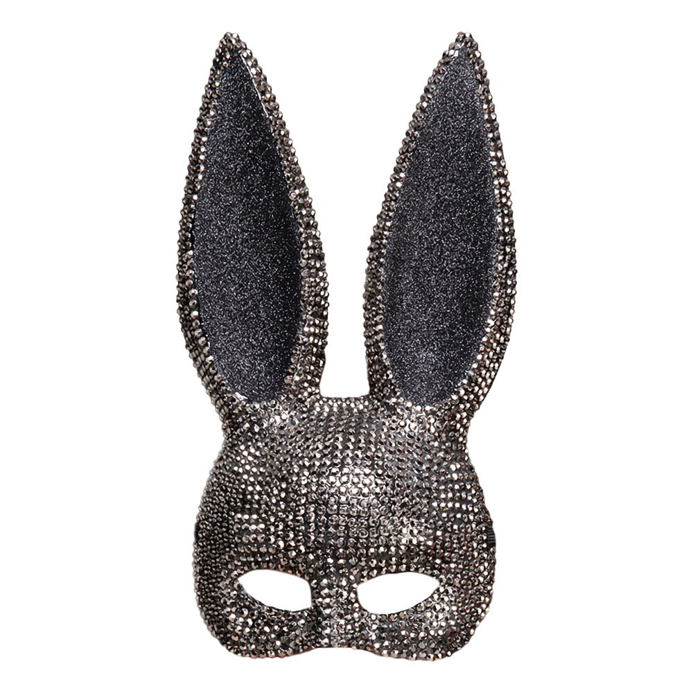 Kanin Halvmask Svart med Strass
