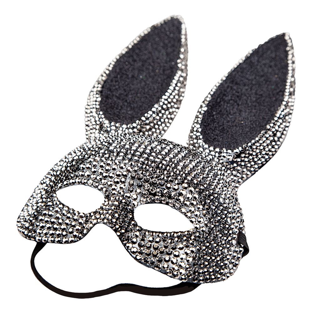 Kanin Halvmask Svart med Strass