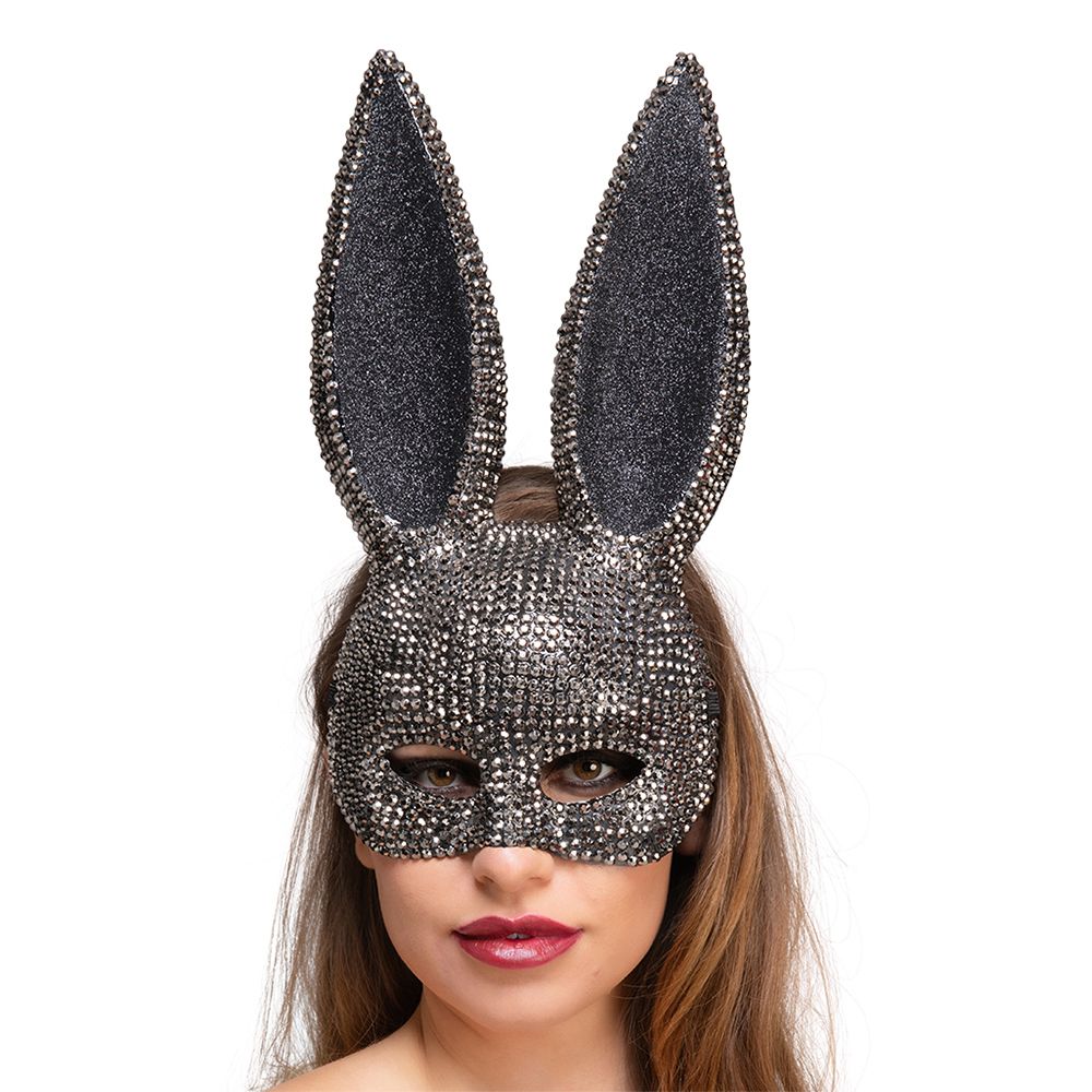 Kanin Halvmask Svart med Strass