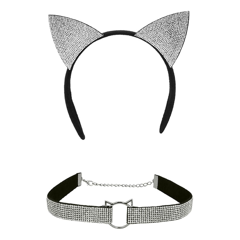 Hårbøjle Katteører & Choker Strass