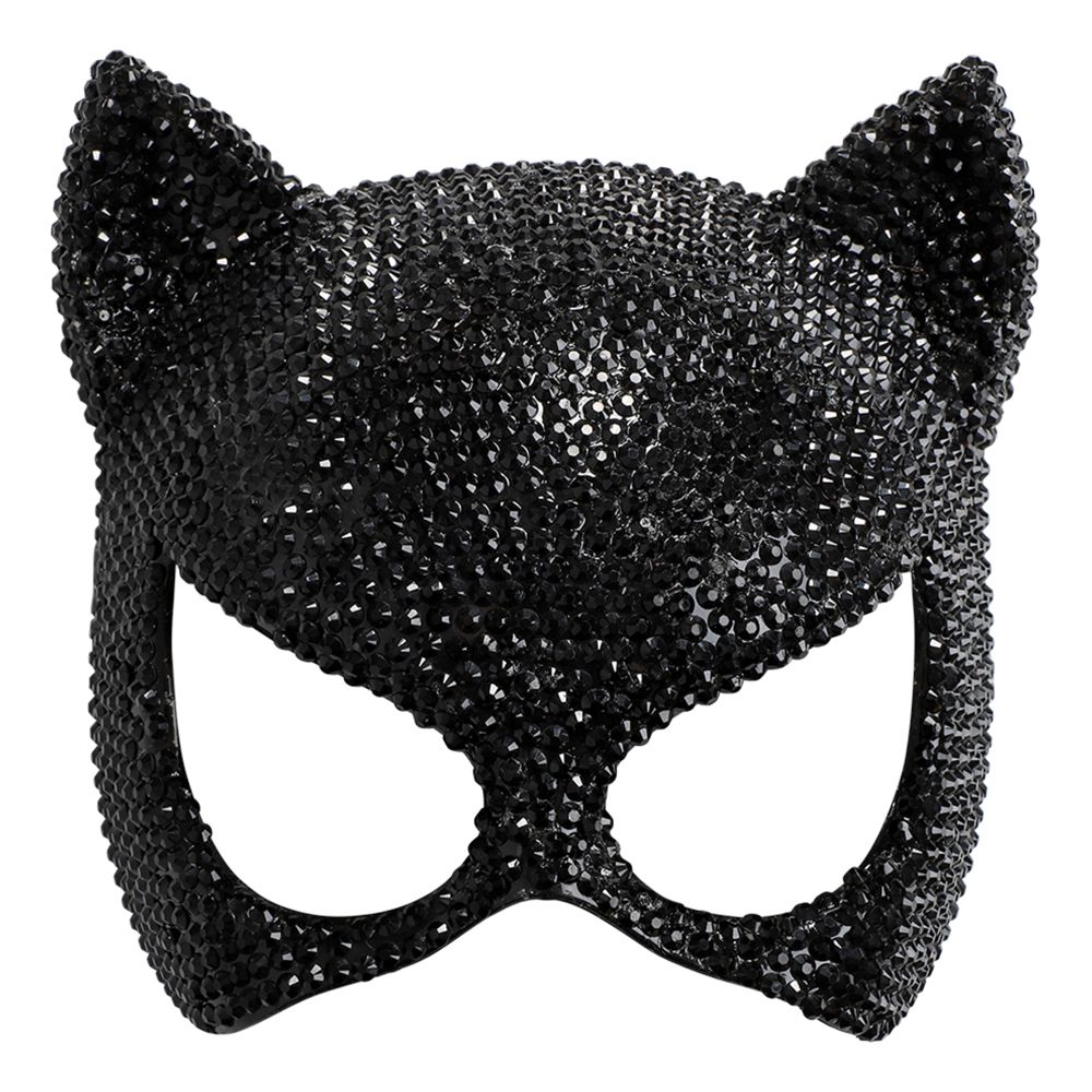 Katt Halvmask med Strass Svart