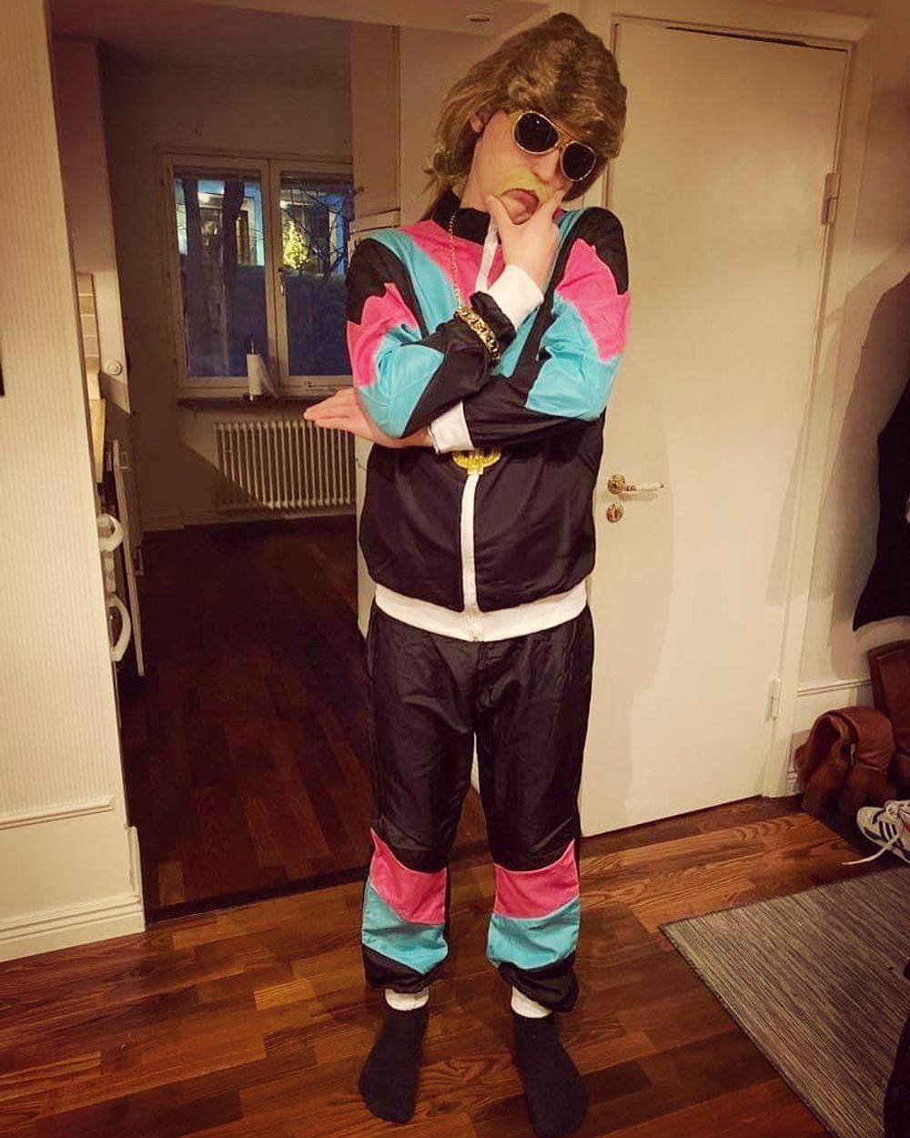 80-tals Joggardress Svart/Rosa/Turkos Maskeraddräkt