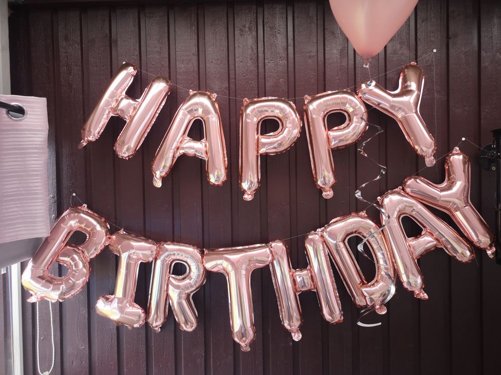 Ballonggirlander Happy Birthday Roségull