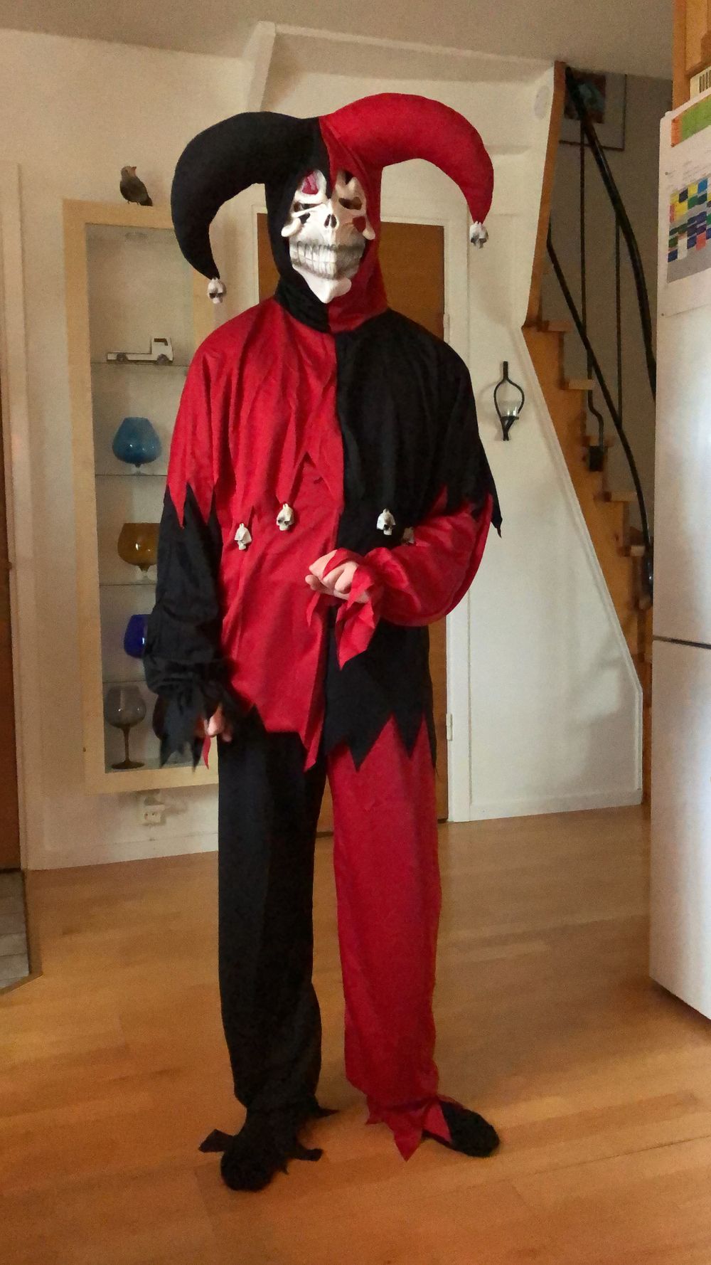 Ilkeä Narri Punainen/Musta Naamiaisasu