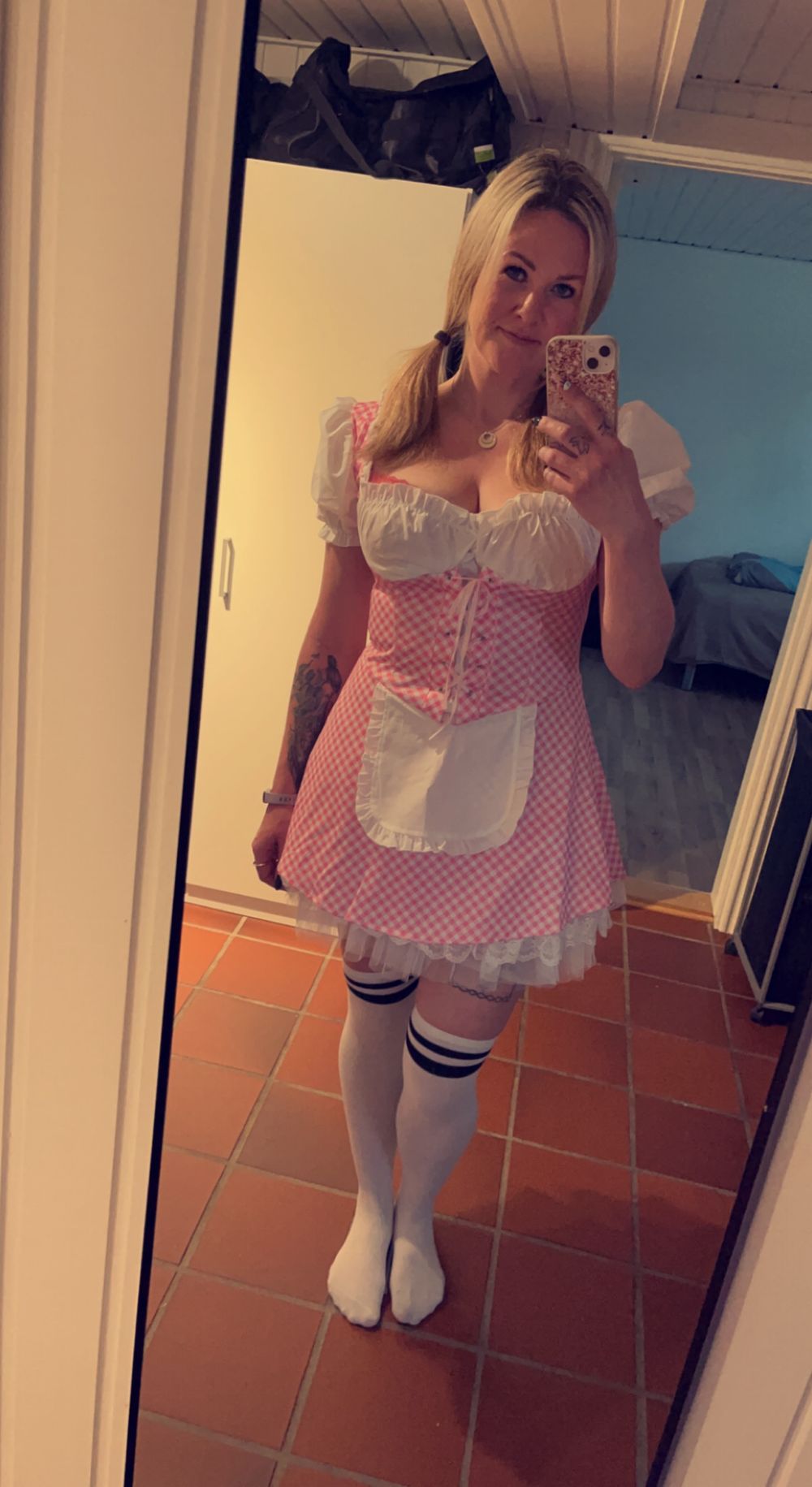Rosa Rutig Klänning Maskeraddräkt