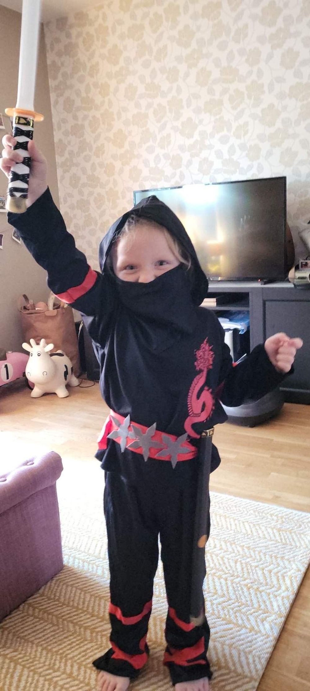 Svart/Rød Power Ninja Barn Kostyme