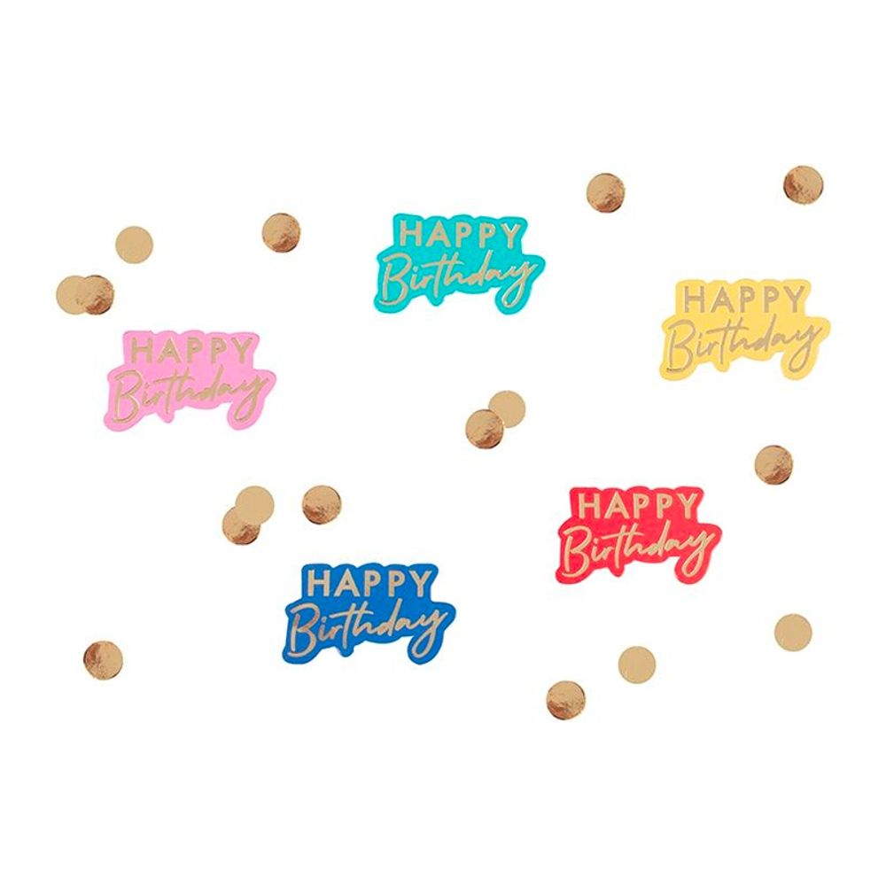 Konfetti Happy Birthday Kulta/Moniväri