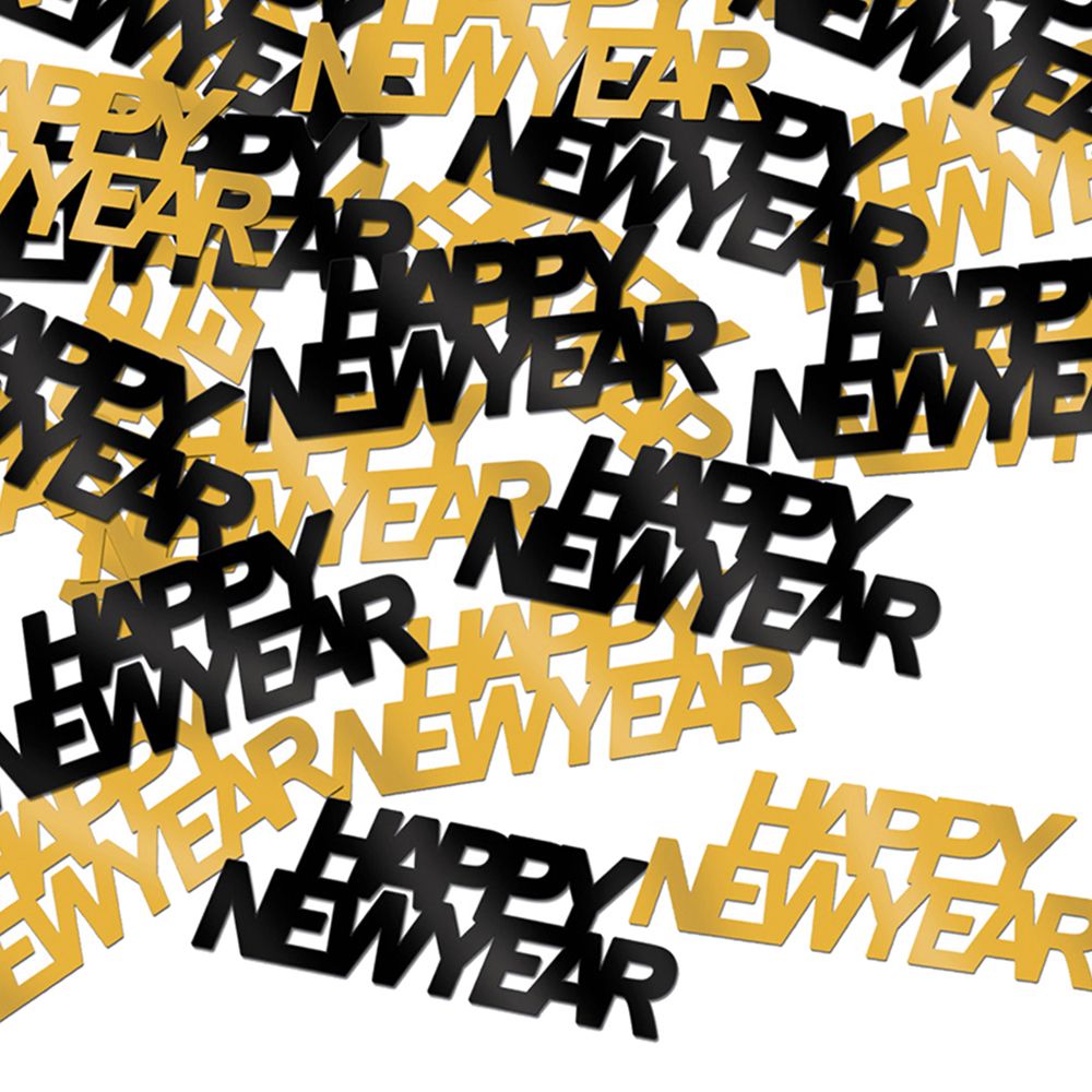 Konfetti Happy New Year Gull og Svart