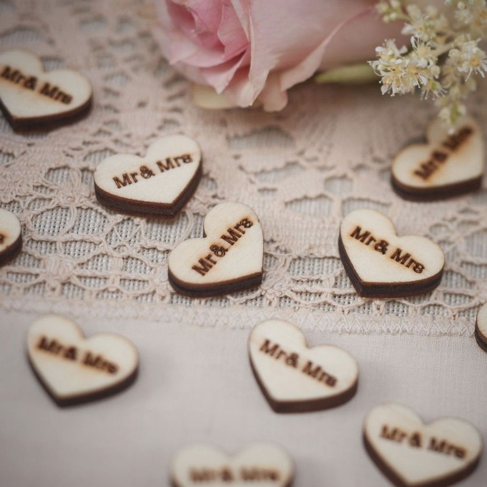 Konfetti i Tre Mr & Mrs Hjerter