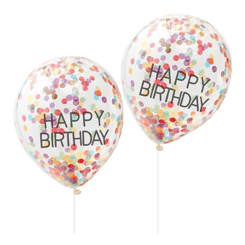 Konfettiballonger Happy Birthday Regnbuefarger