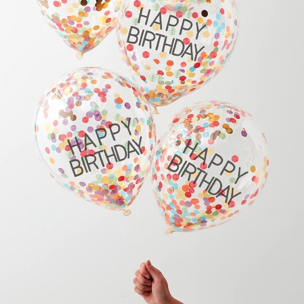 Konfettiballonger Happy Birthday Regnbuefarger