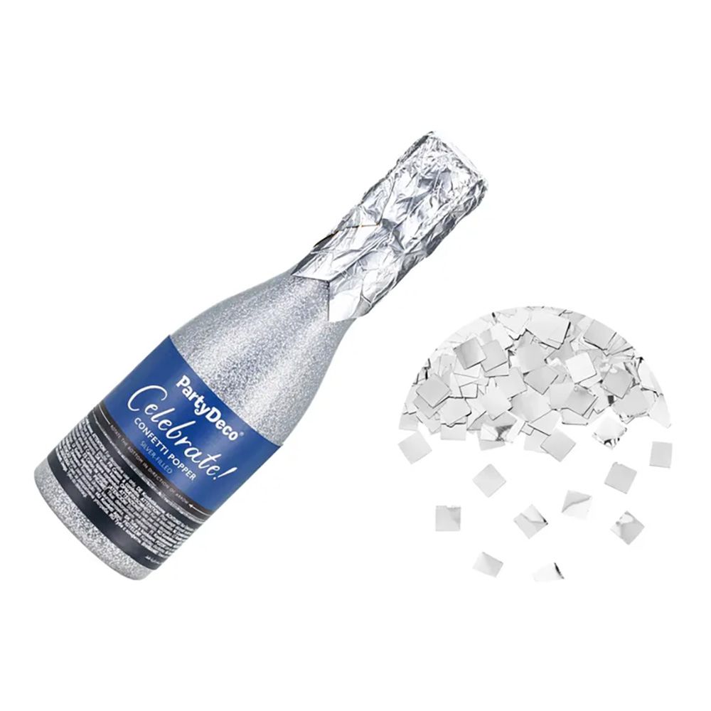 Konfettikanon Champagneflaske Sølv