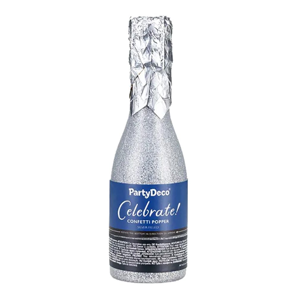 Konfettikanon Champagneflaske Sølv
