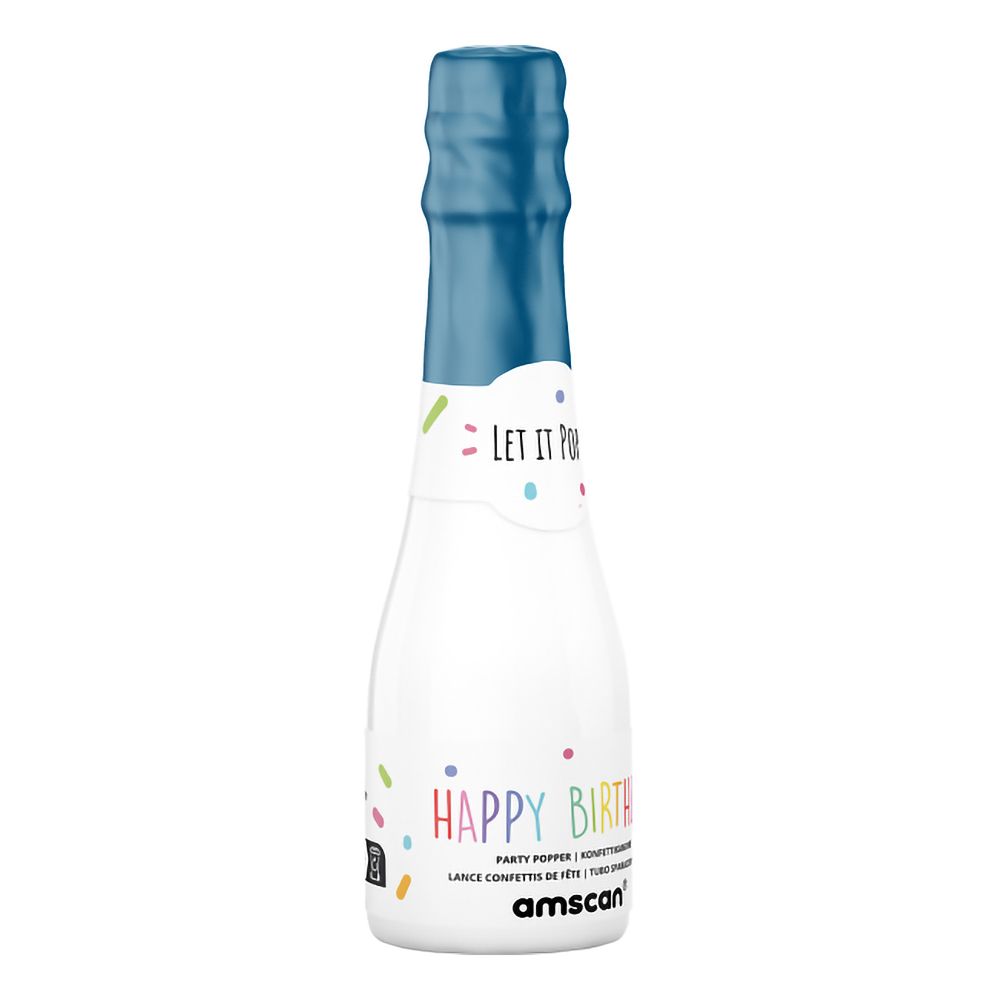 Konfettikanon Flaske Happy Birthday Blå