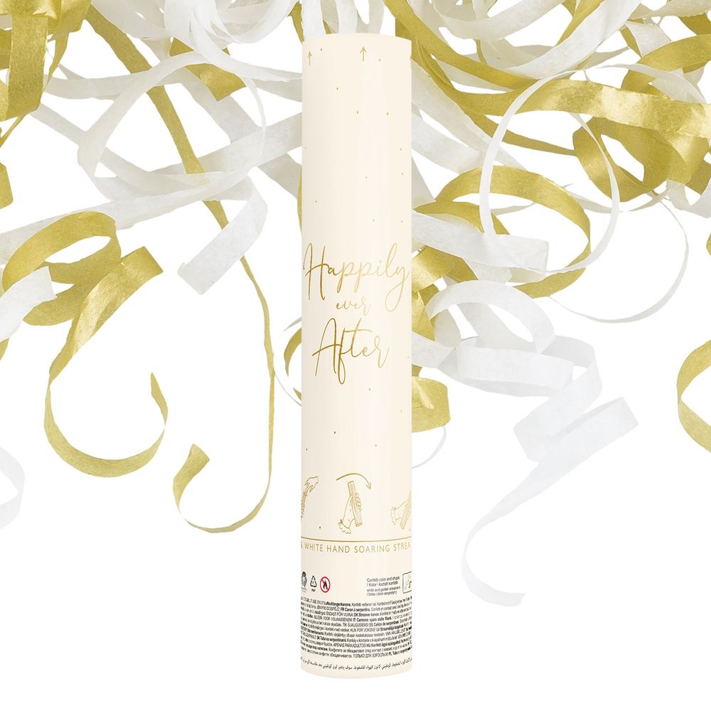 Konfettikanon Happily Ever After Guld/Hvid