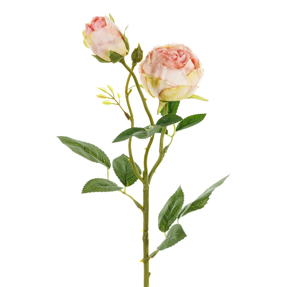 Kunstig Rose med To Knopper Lyserød