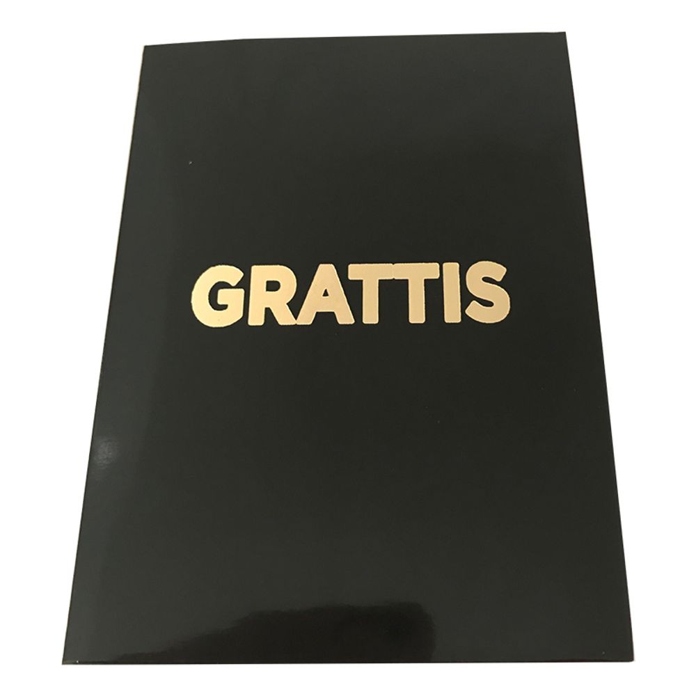 Kort Grattis liten Svart med Gulltekst