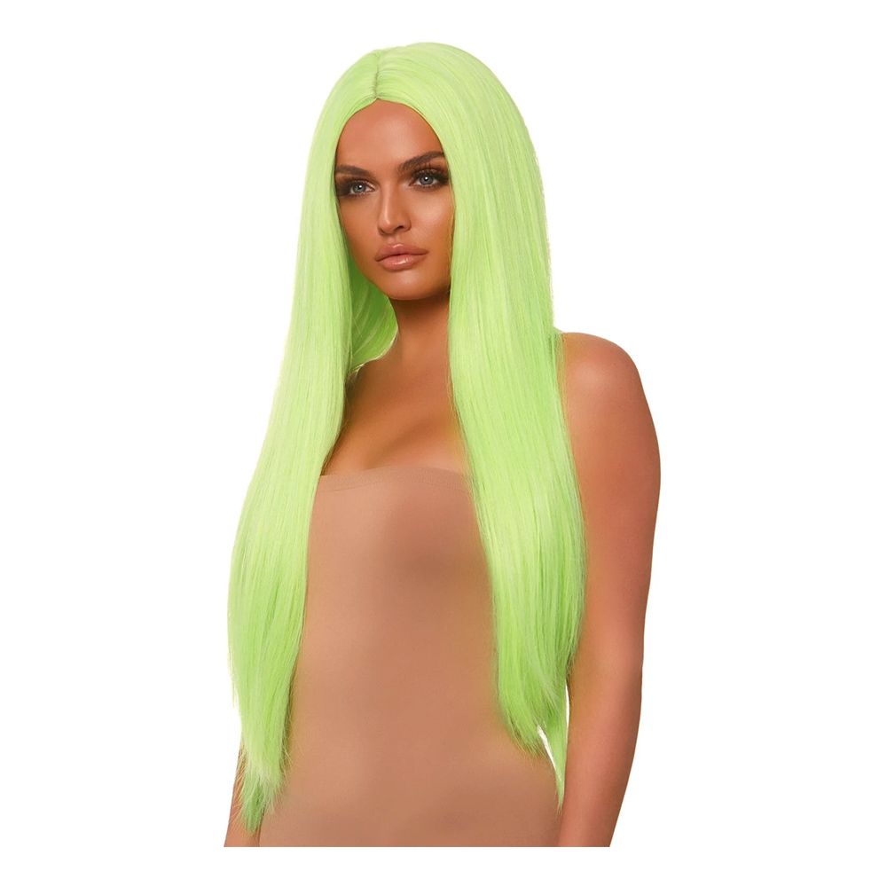 Lang Slett Neongrønn Deluxe Parykk