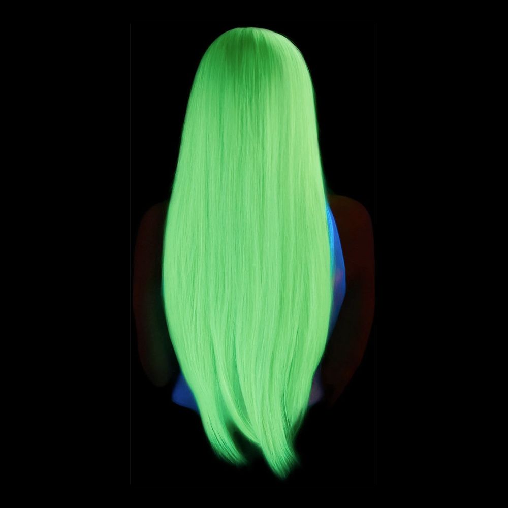 Lang Slett Neongrønn Deluxe Parykk