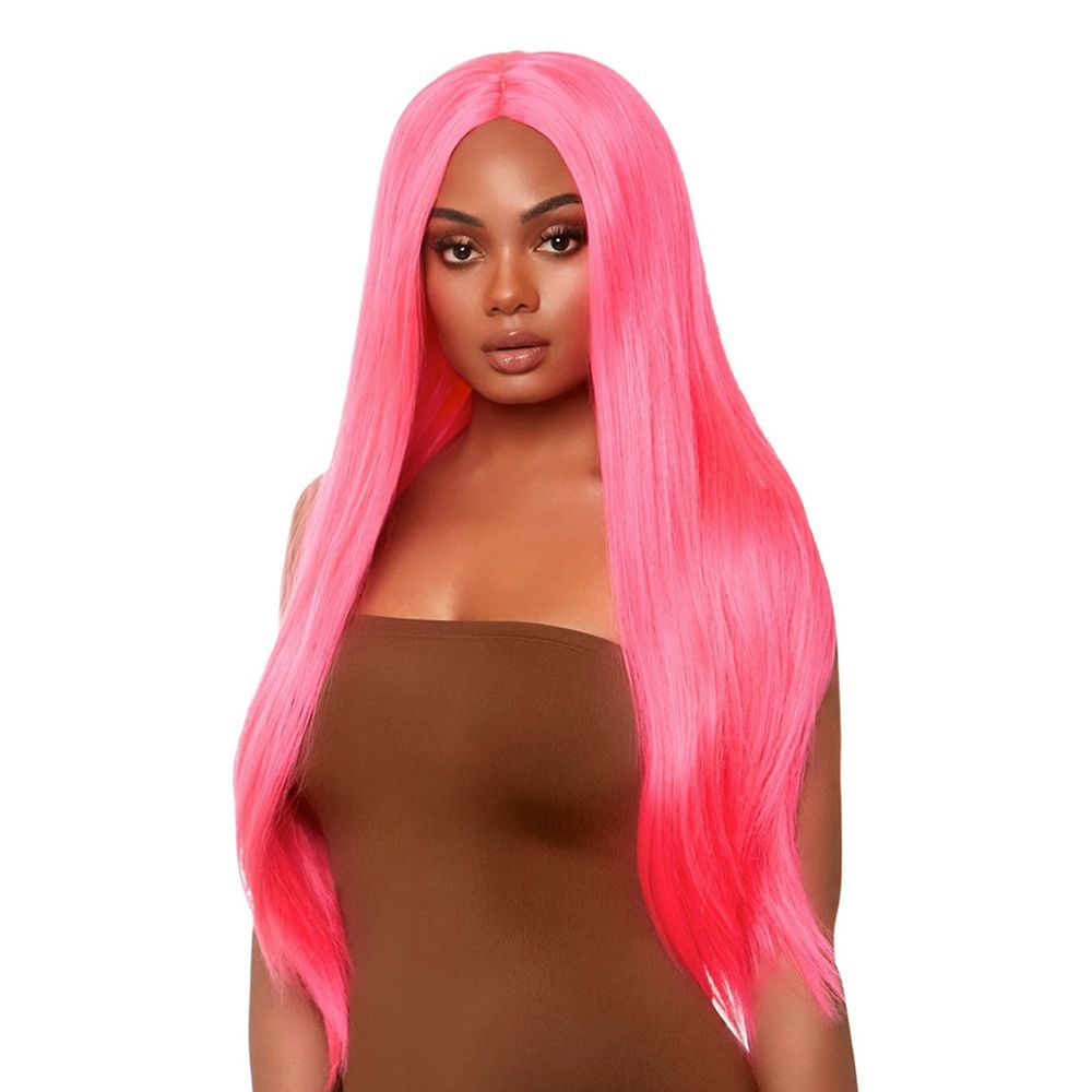 Pitkä Suora Neonpinkki Deluxe Peruukki