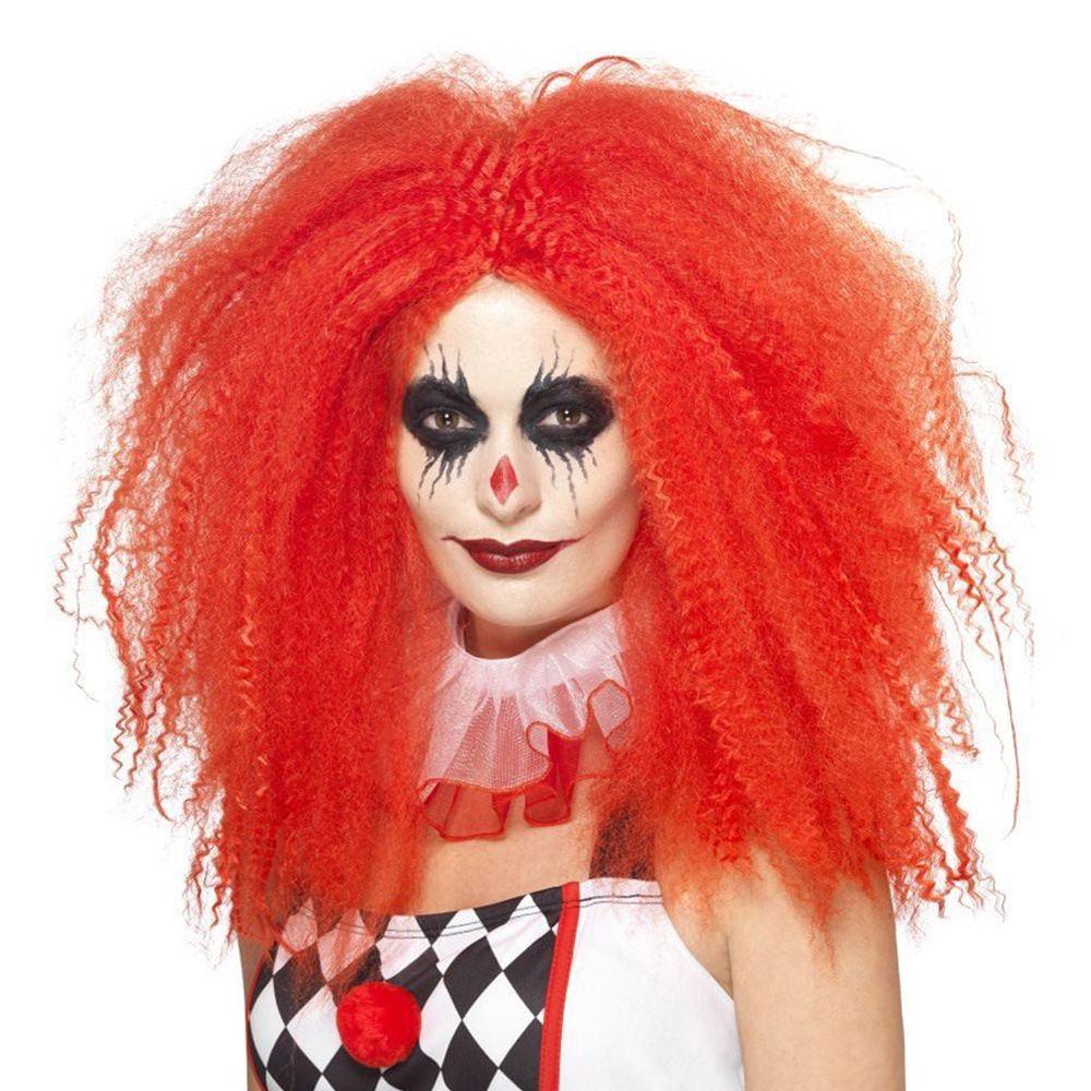 Långhårig Clown Röd Peruk