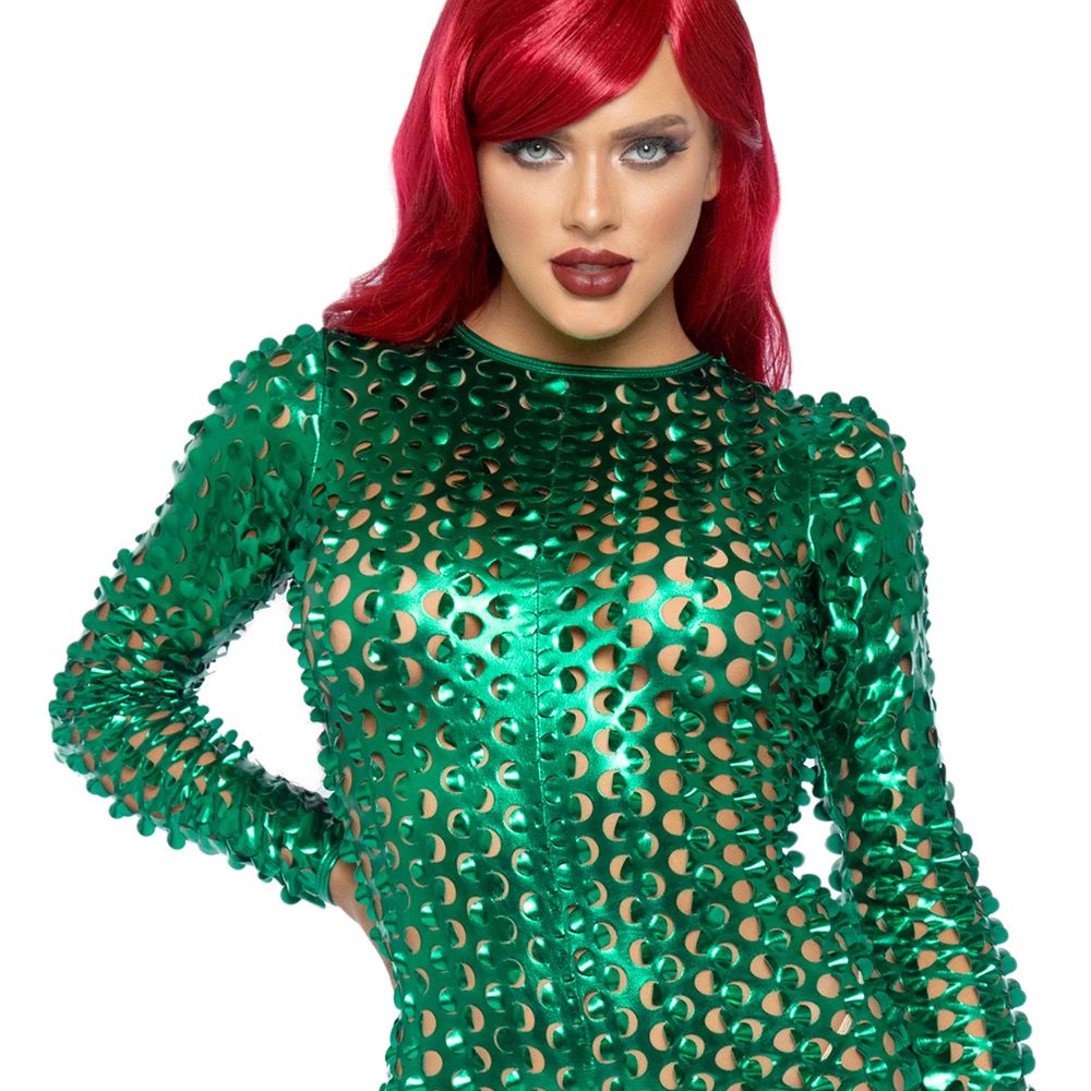 Laser Cut Catsuit Vihreä Metallic Deluxe