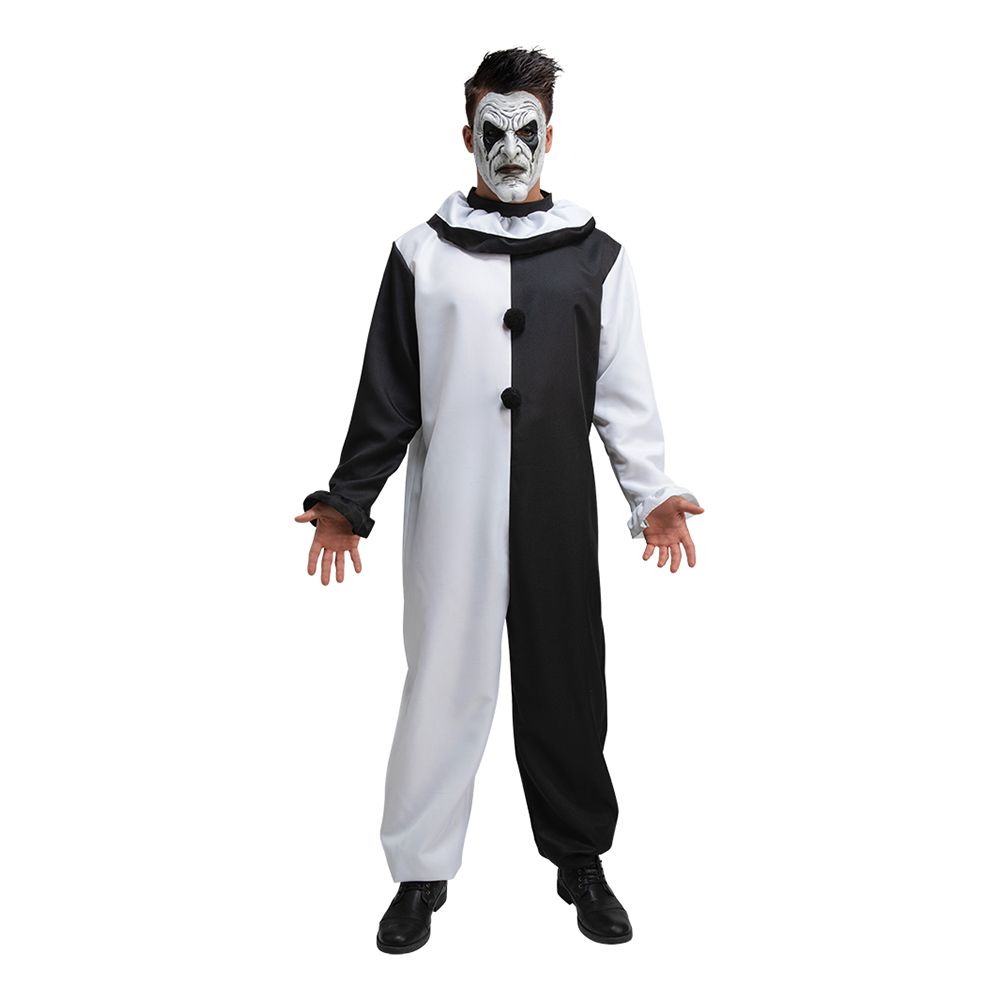 Uhyggelig Klovn Sort/Hvid Kostume