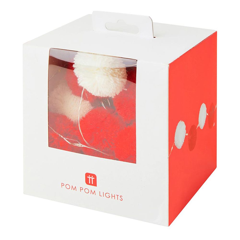LED Guirlande Pompoms Rød/Hvid