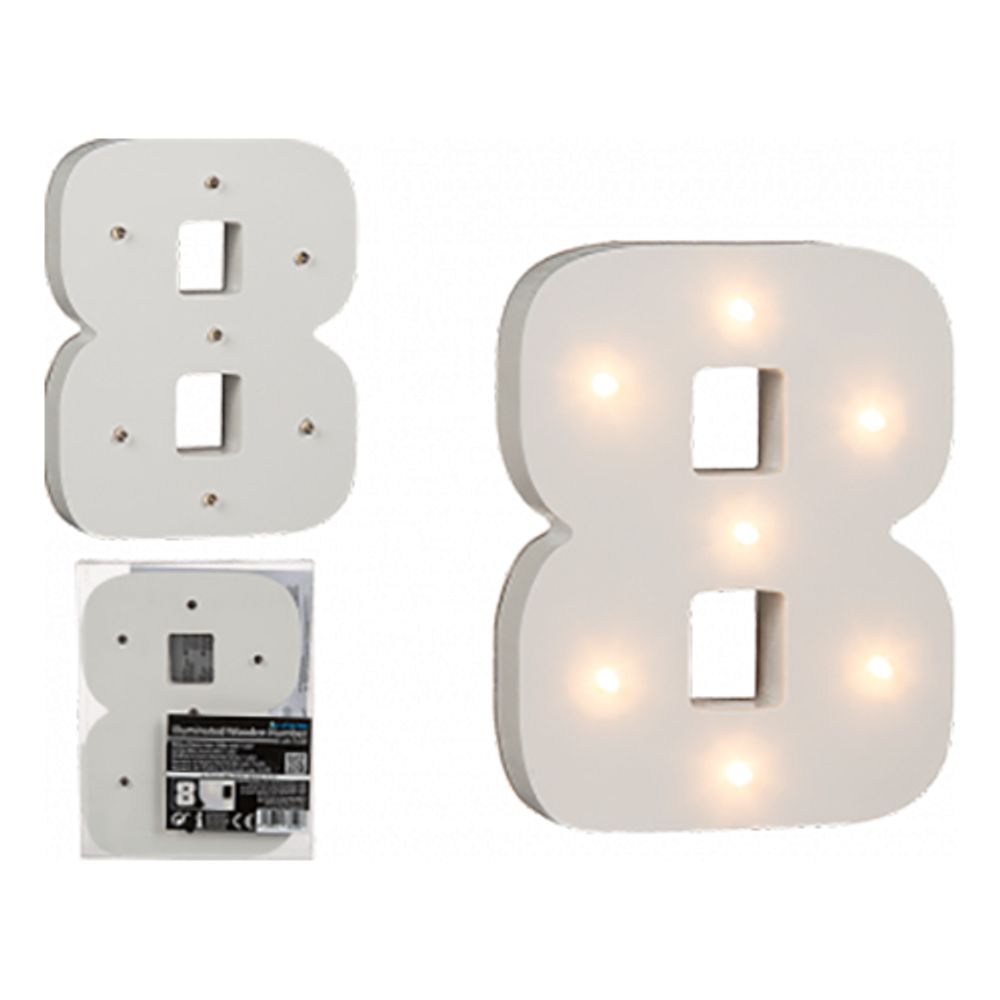 LED-Numero Puuta Valkoinen