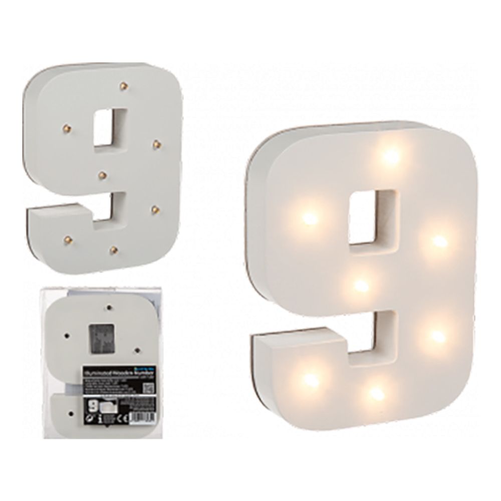 LED-Numero Puuta Valkoinen