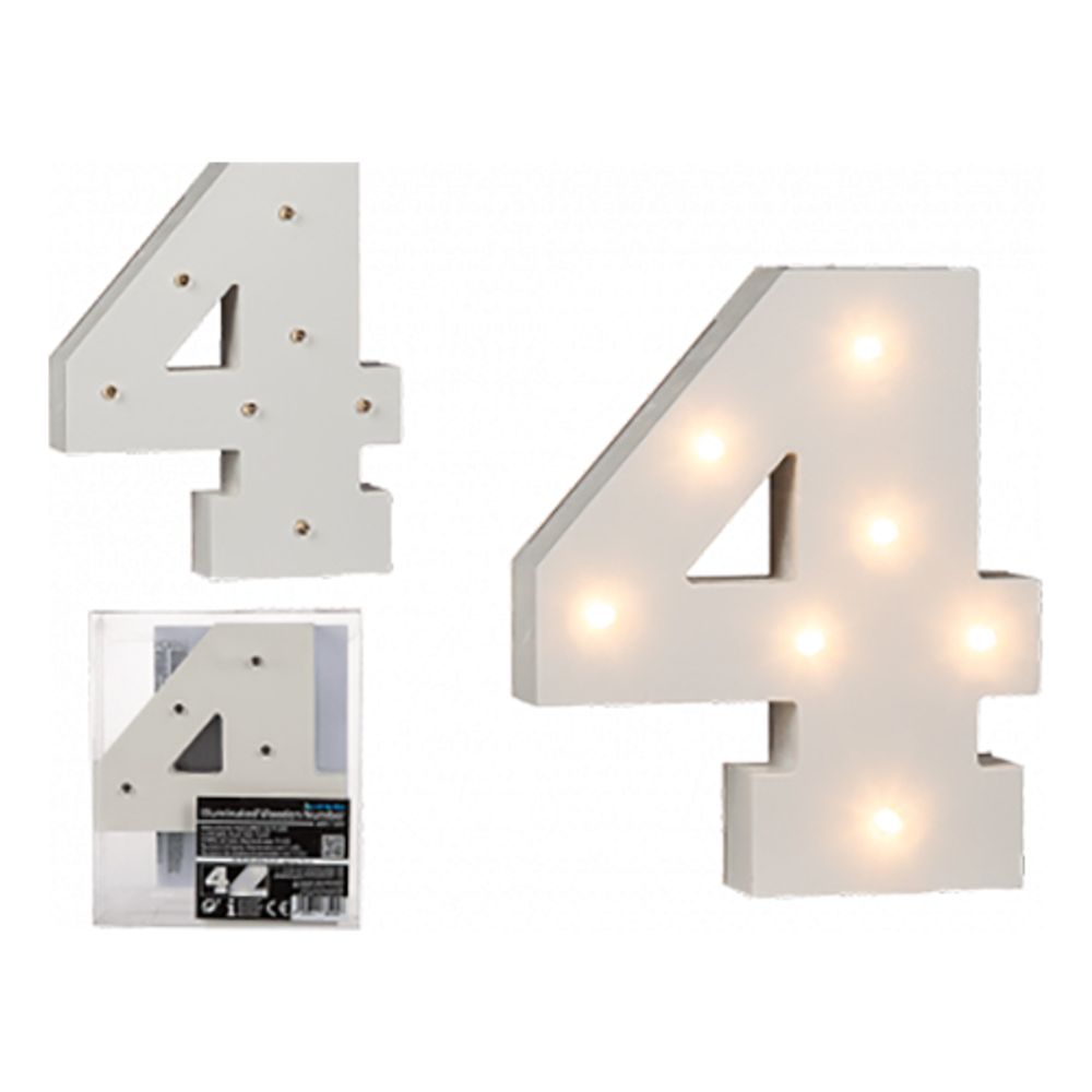 LED-Numero Puuta Valkoinen