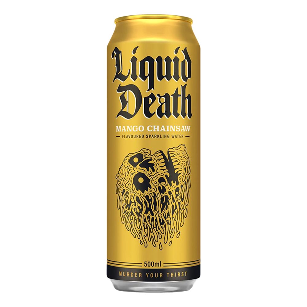Liquid Death Sparkling Water Mango Chainsaw
