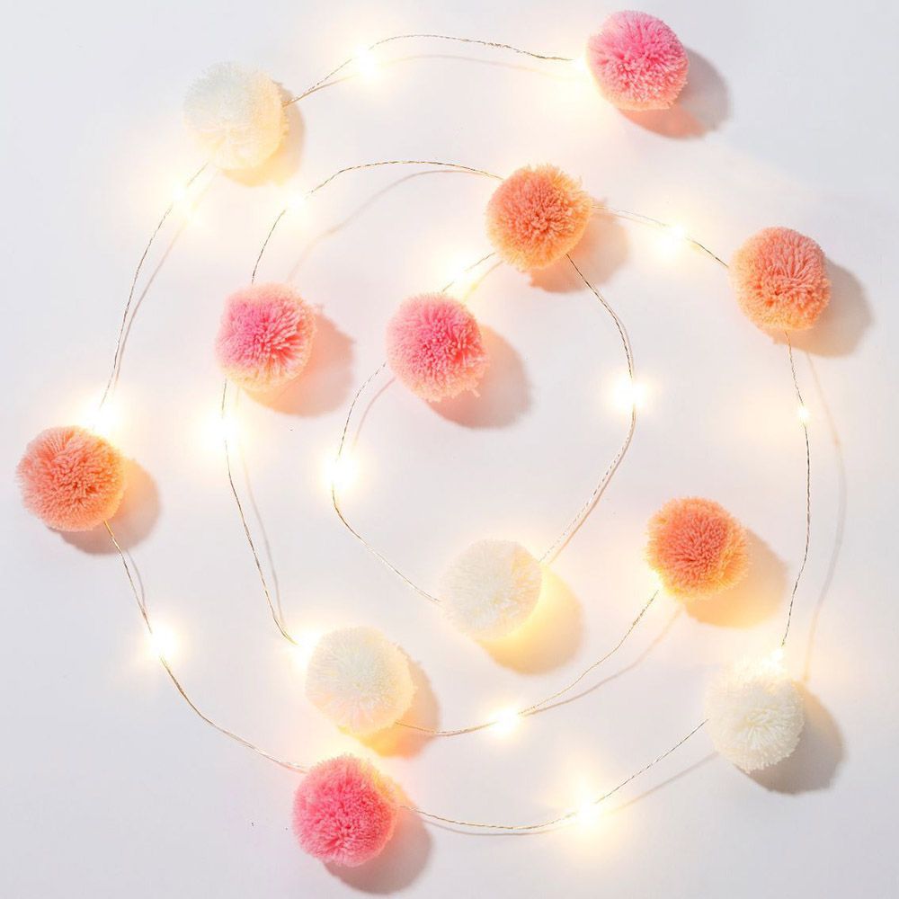 Ljusslinga Pom Pom Vit/Rosa