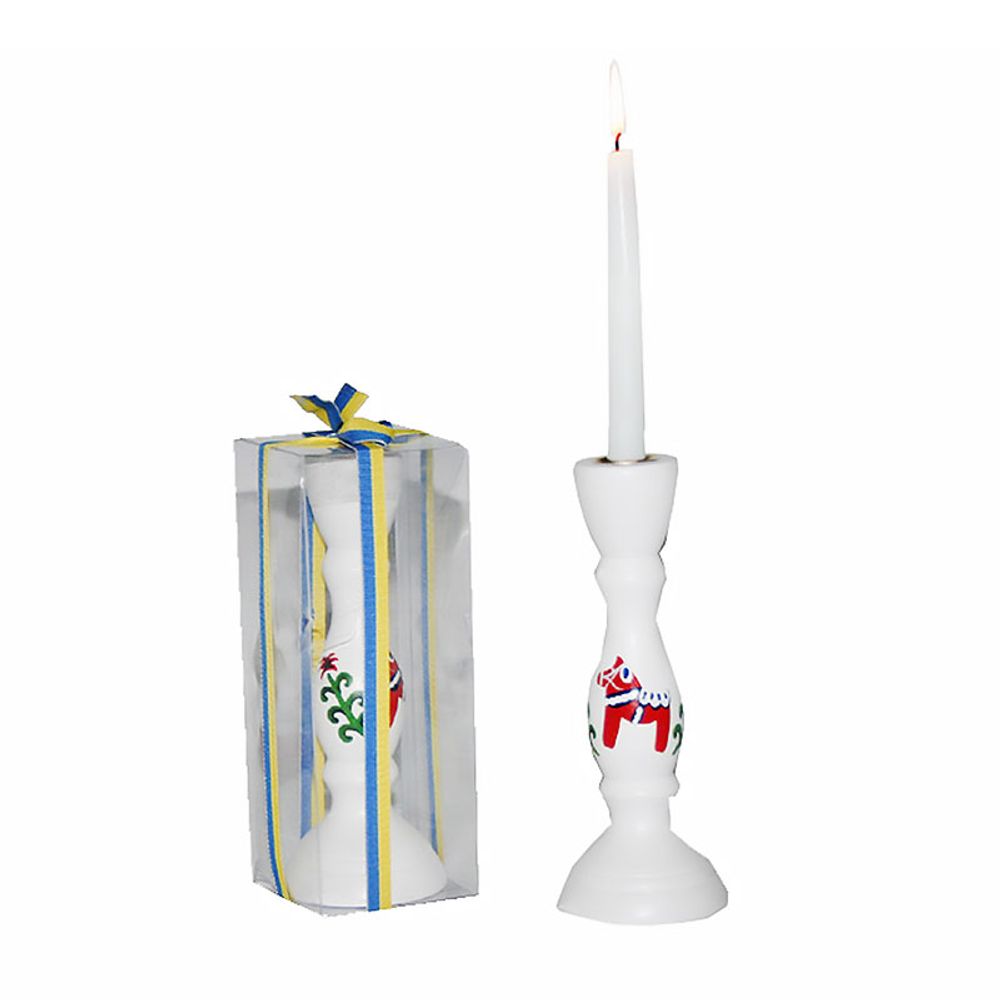 Ljusstake Vit Med Dalahäst