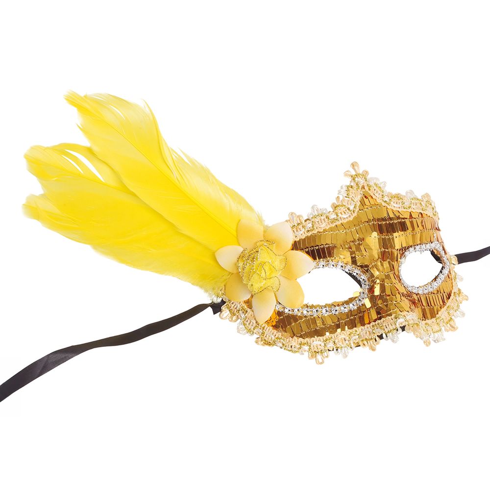 Ögonmask Guld Paljetter med Fjädrar