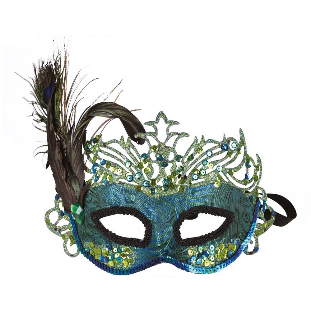 Halvmaske Påfugl Glitter med Fjær