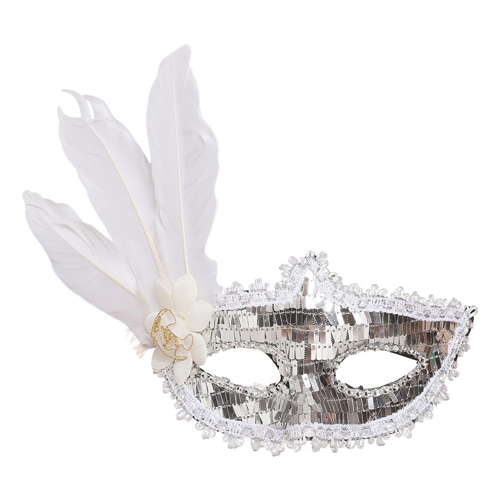 Ögonmask Silver Paljetter med Fjädrar