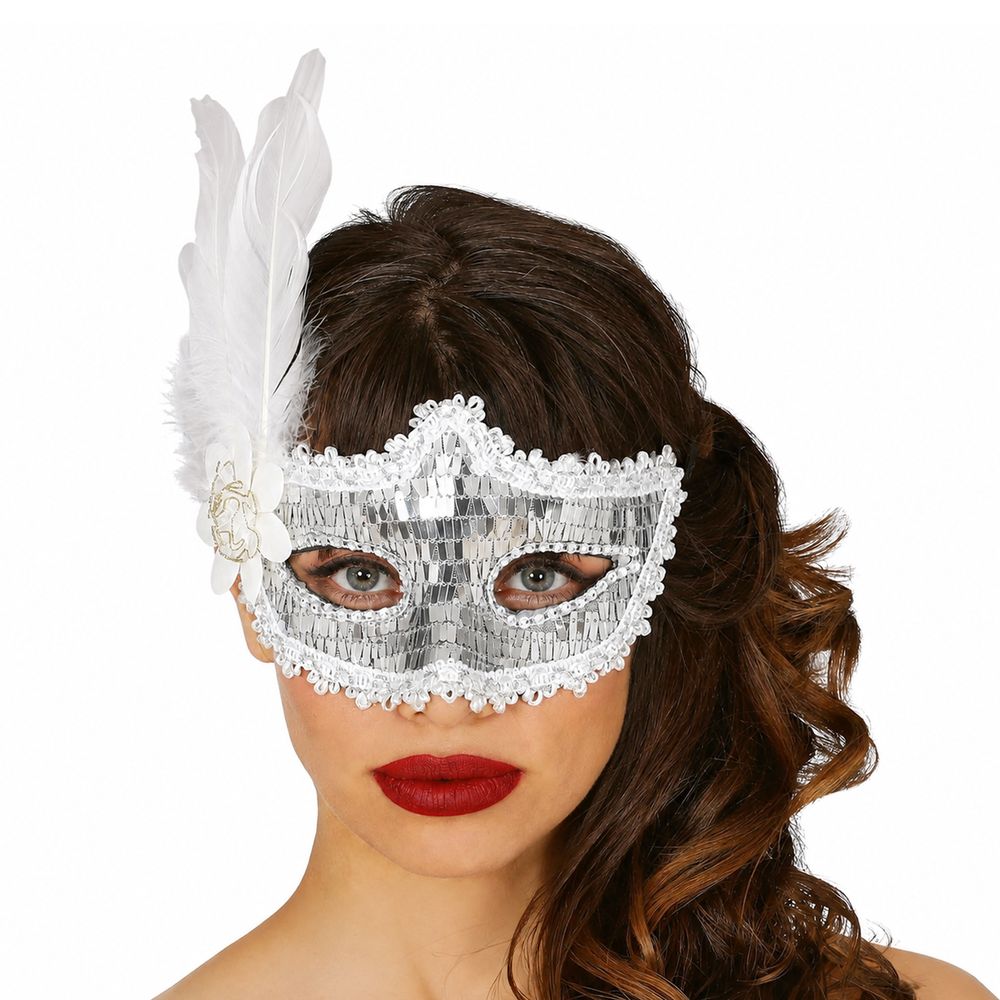 Ögonmask Silver Paljetter med Fjädrar