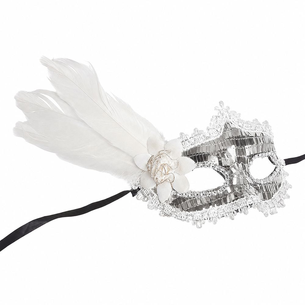 Ögonmask Silver Paljetter med Fjädrar