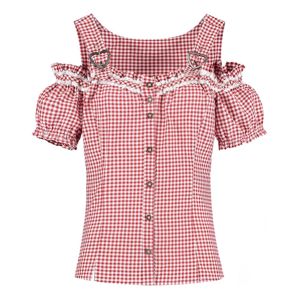 Oktoberfest Blus Vit/Röd Rutig