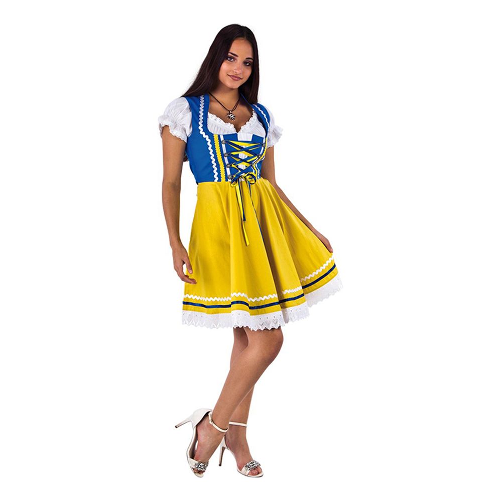 Oktoberfest Dirndl Blå/Gul Maskeraddräkt