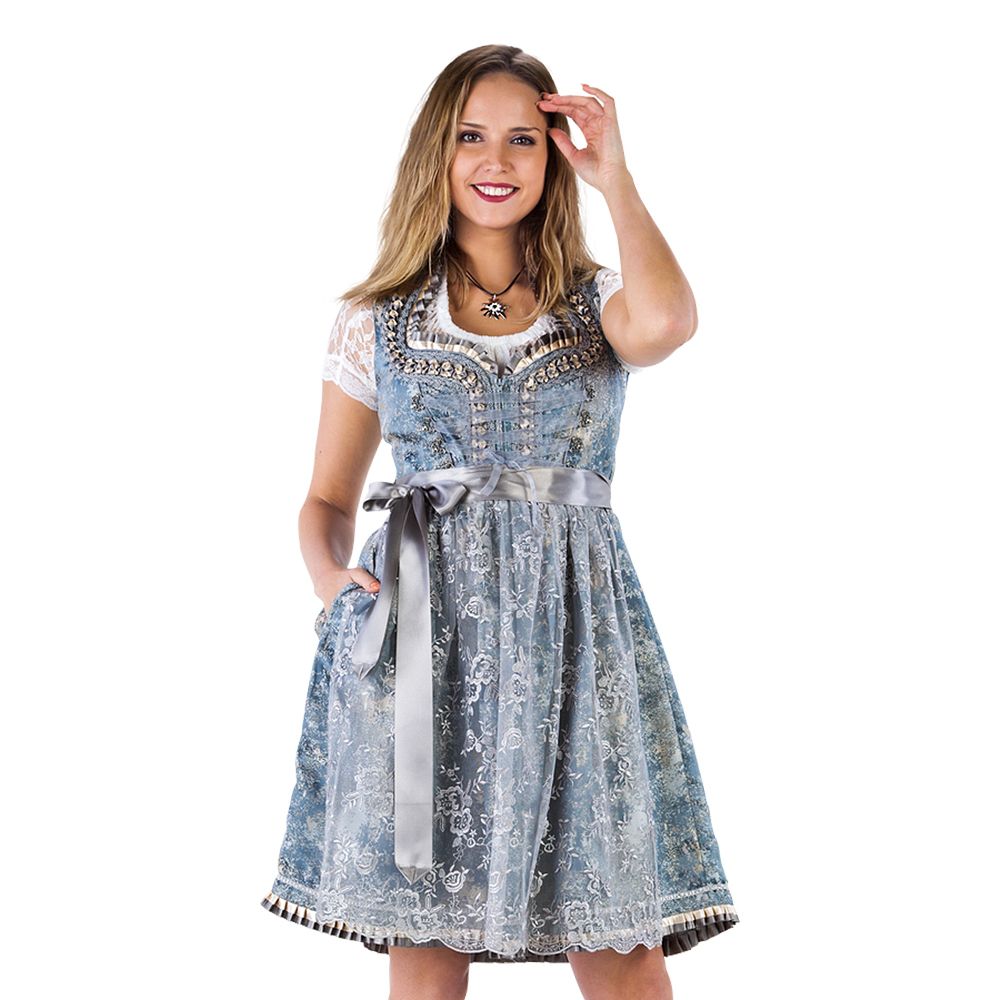 Oktoberfest Dirndl Sininen/Hopea Deluxe Naamiaisasu