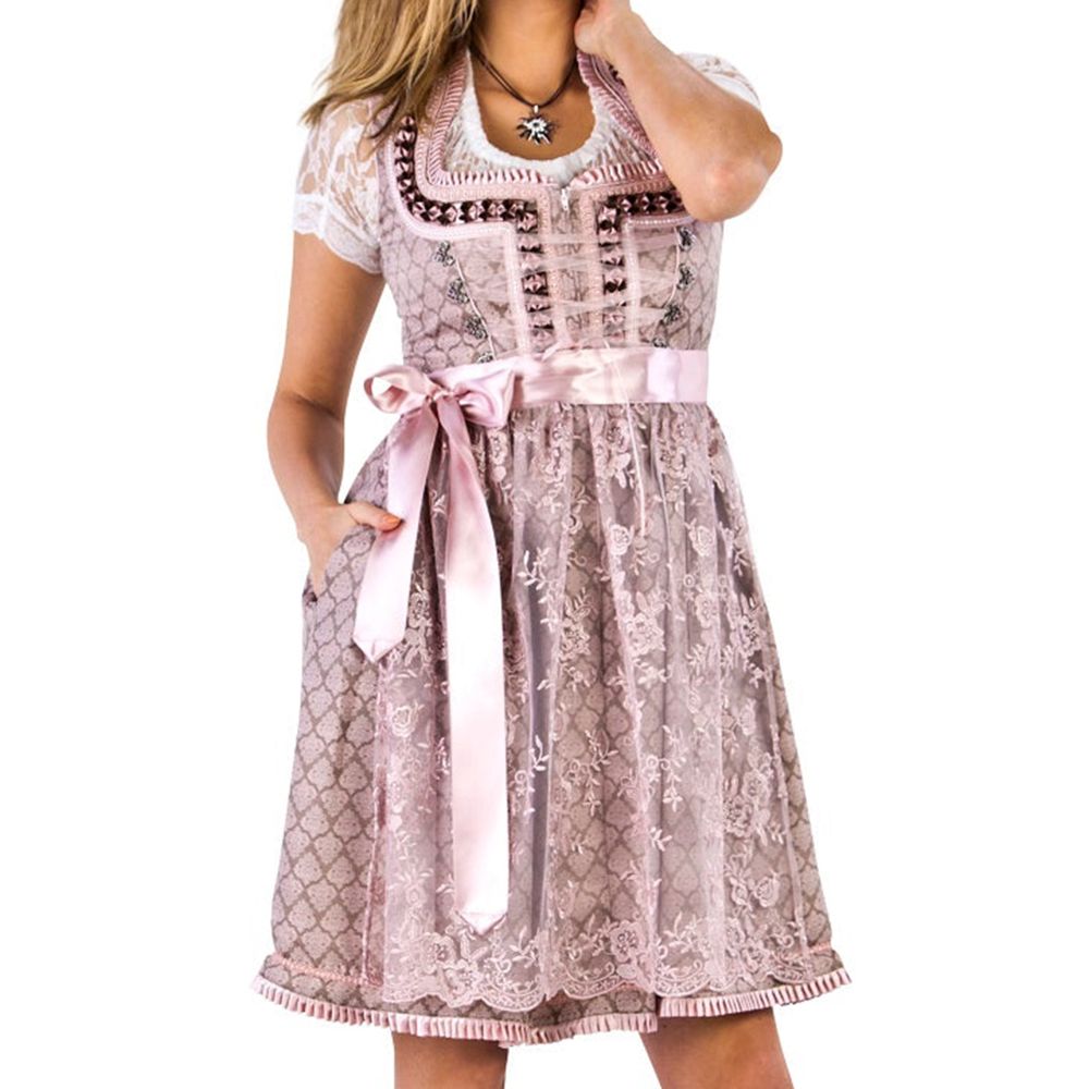 Oktoberfest Dirndl Vaaleanpunainen Deluxe Naamiaisasu