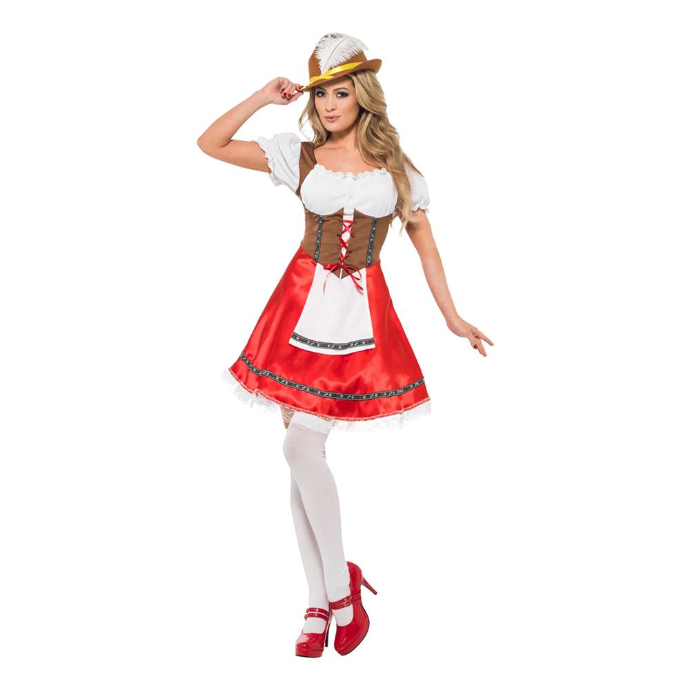 Oktoberfest Kjole Hvid/Rød Kostume