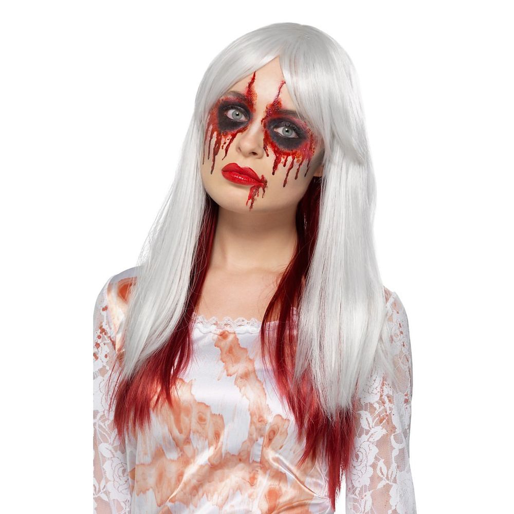Ombre Hvit/Rød Halloween Deluxe Parykk