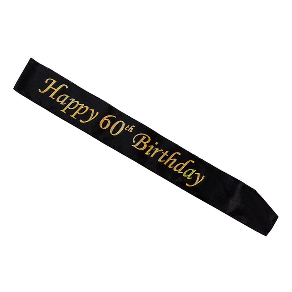 Ordensbånd Happy Birthday med Årstall Svart/Gull