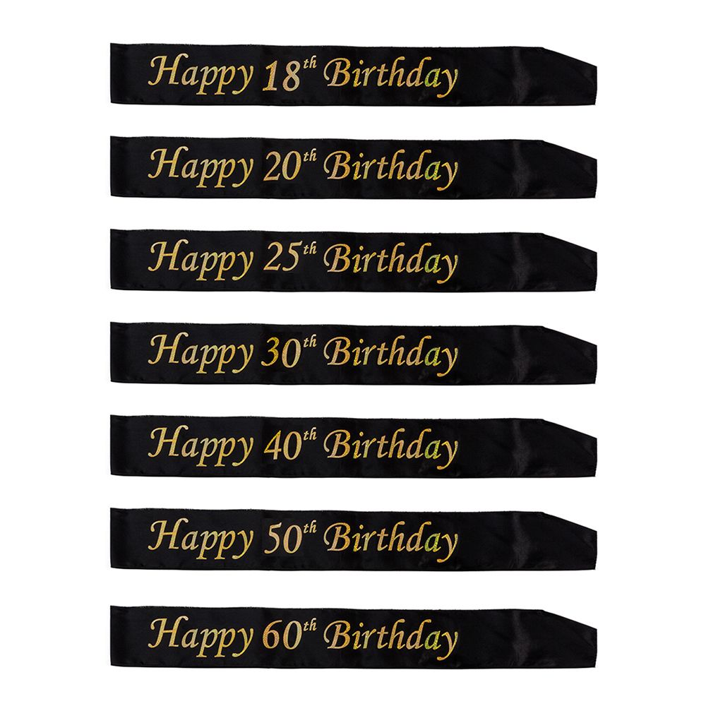Ordensbånd Happy Birthday med Årstall Svart/Gull