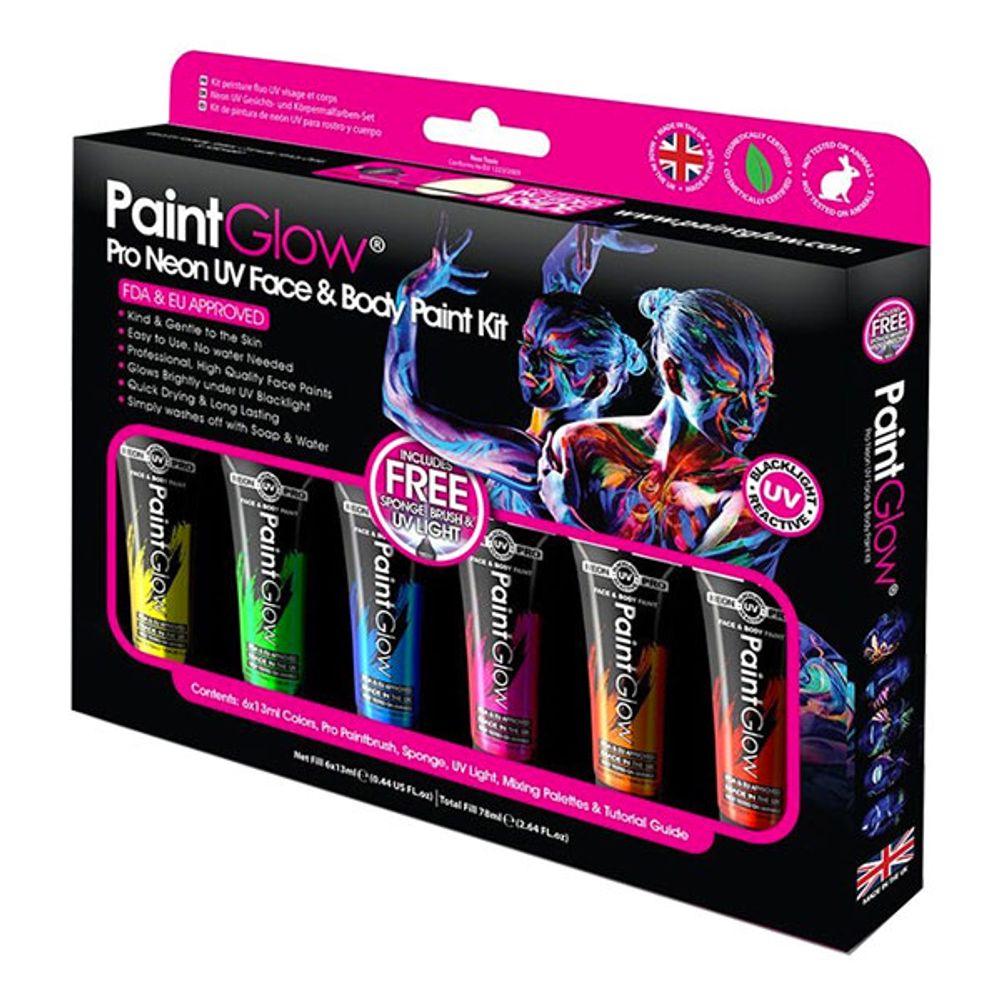 PaintGlow Pro UV Neon Ansikts- & Kroppsfarge Kit