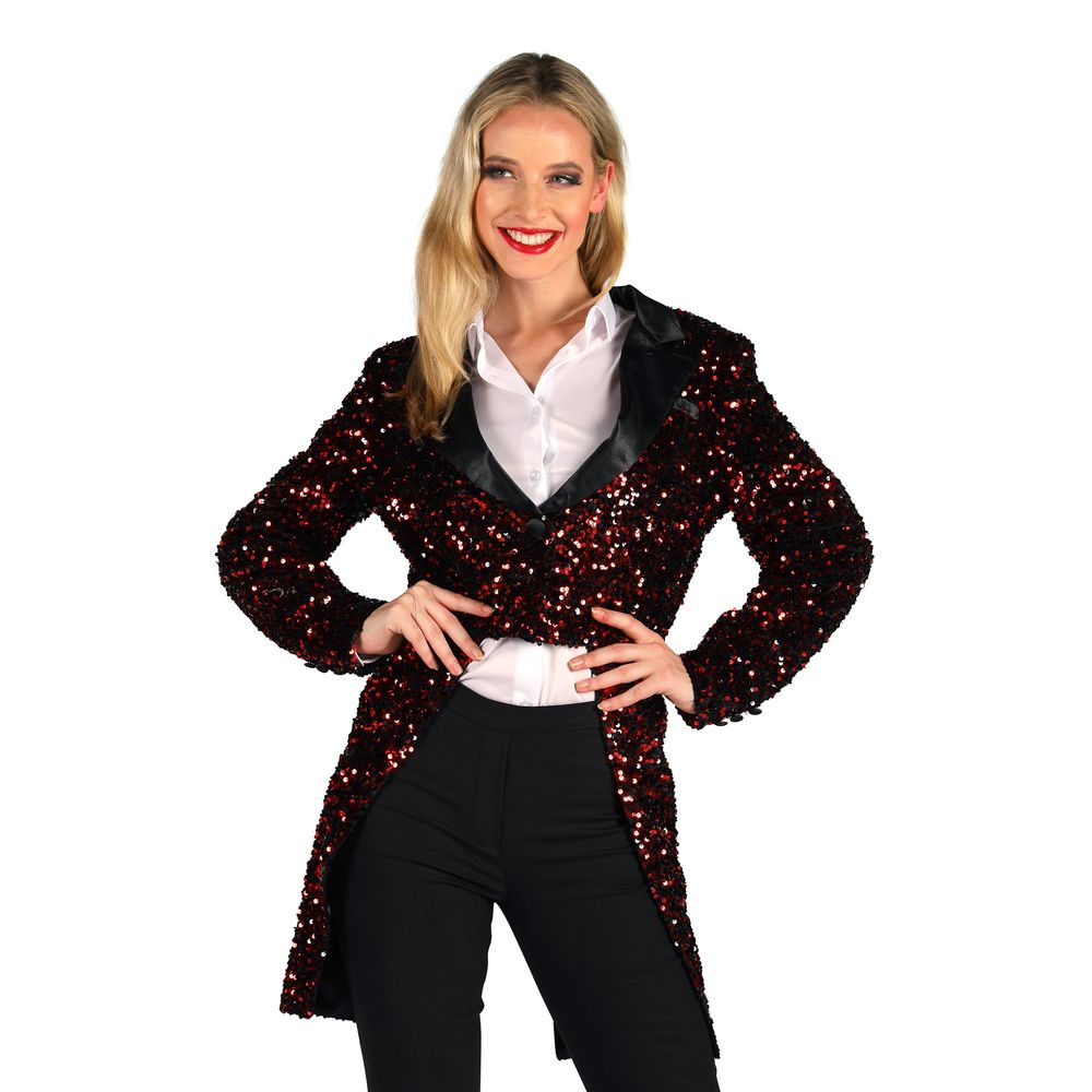 Paljetfrakke Dame Sort/Rød Deluxe