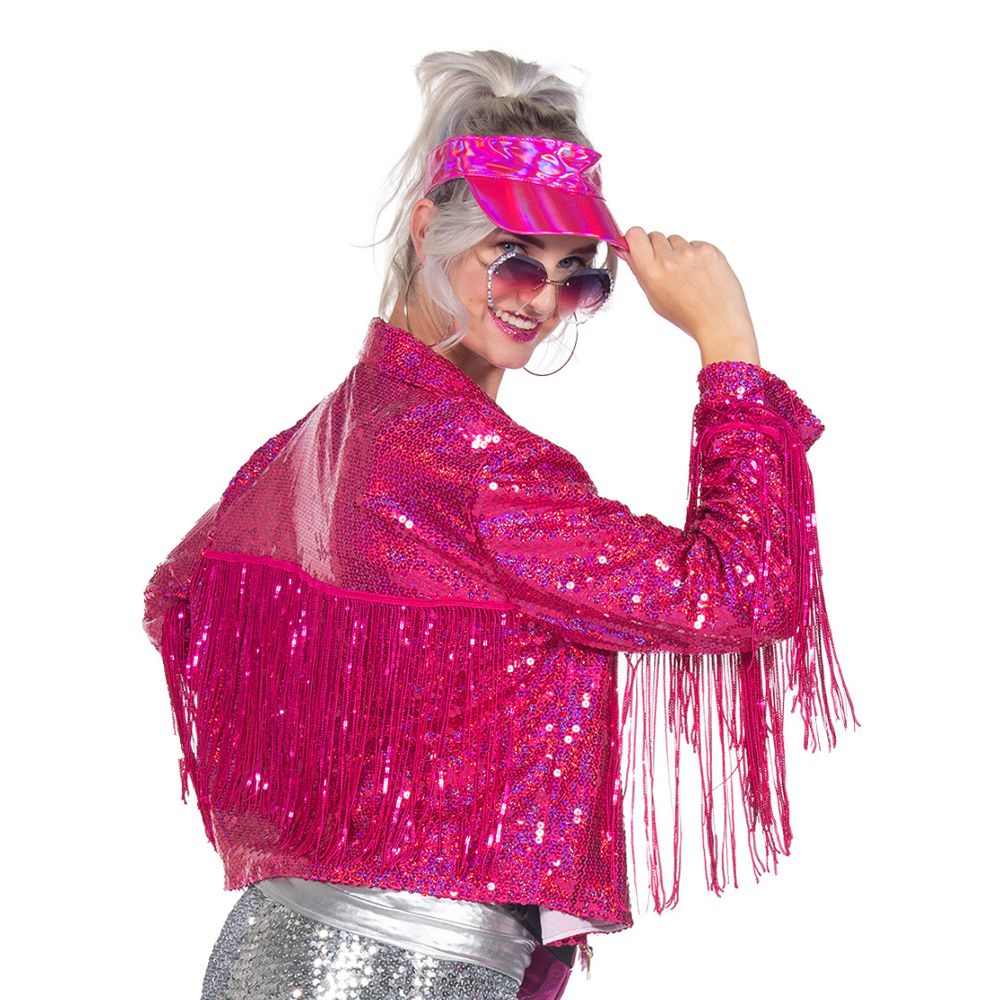 Palietjakke med frynser neonrosa